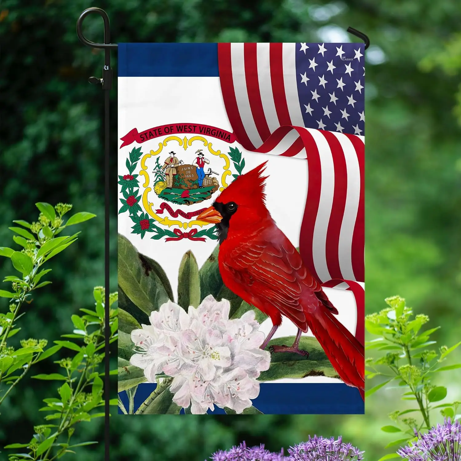 FLAGWIX American Flag - West Virginia Cardinal and Rhododendron Flower Flag MLN1141Fv3, Garden Flag (11.5 x 17.5) - USA Flags Pr