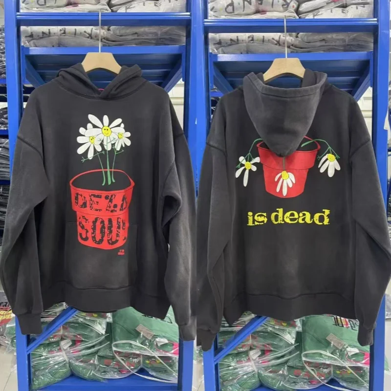 Saint Reversible Floral Print High-Quality Fall Winter Vintage Loose-Fit Hip-Hop Washed Hoodie Pullover