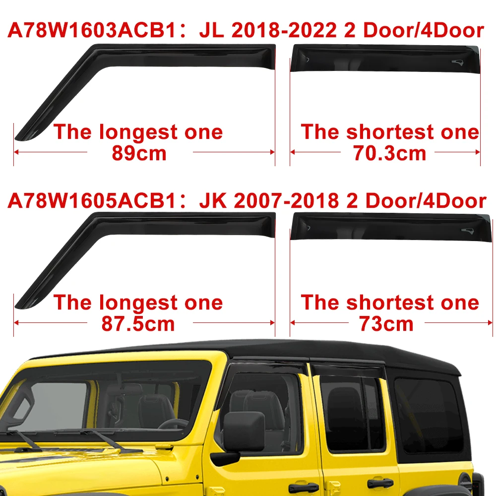 Window Sun Visor Wind Rain Shield Deflector For Jeep Wrangler JK 2007-2017 JL 2018-2022+ Weatherstrip Car Accessories Decoration