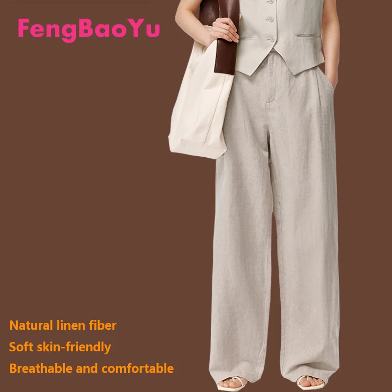 

Fengbaoyu High-end 100% Pure Linen Women's Pants Elegant and Graceful Wide-leg Pants for Business and Casual Wear