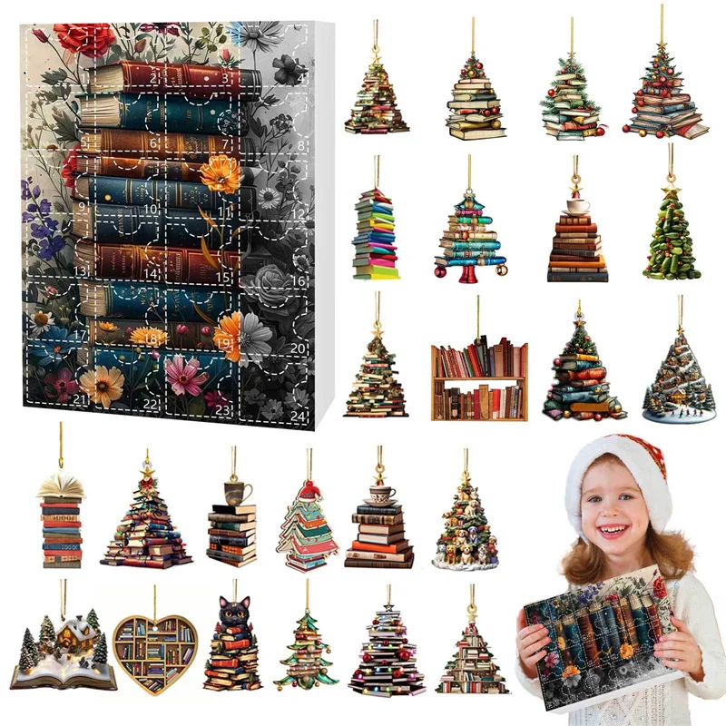 2025 Christmas Advent Calender Gift Box Creative Acrylic Book Pendant Countdown Calendar Box For Book Lovers New Year Gift