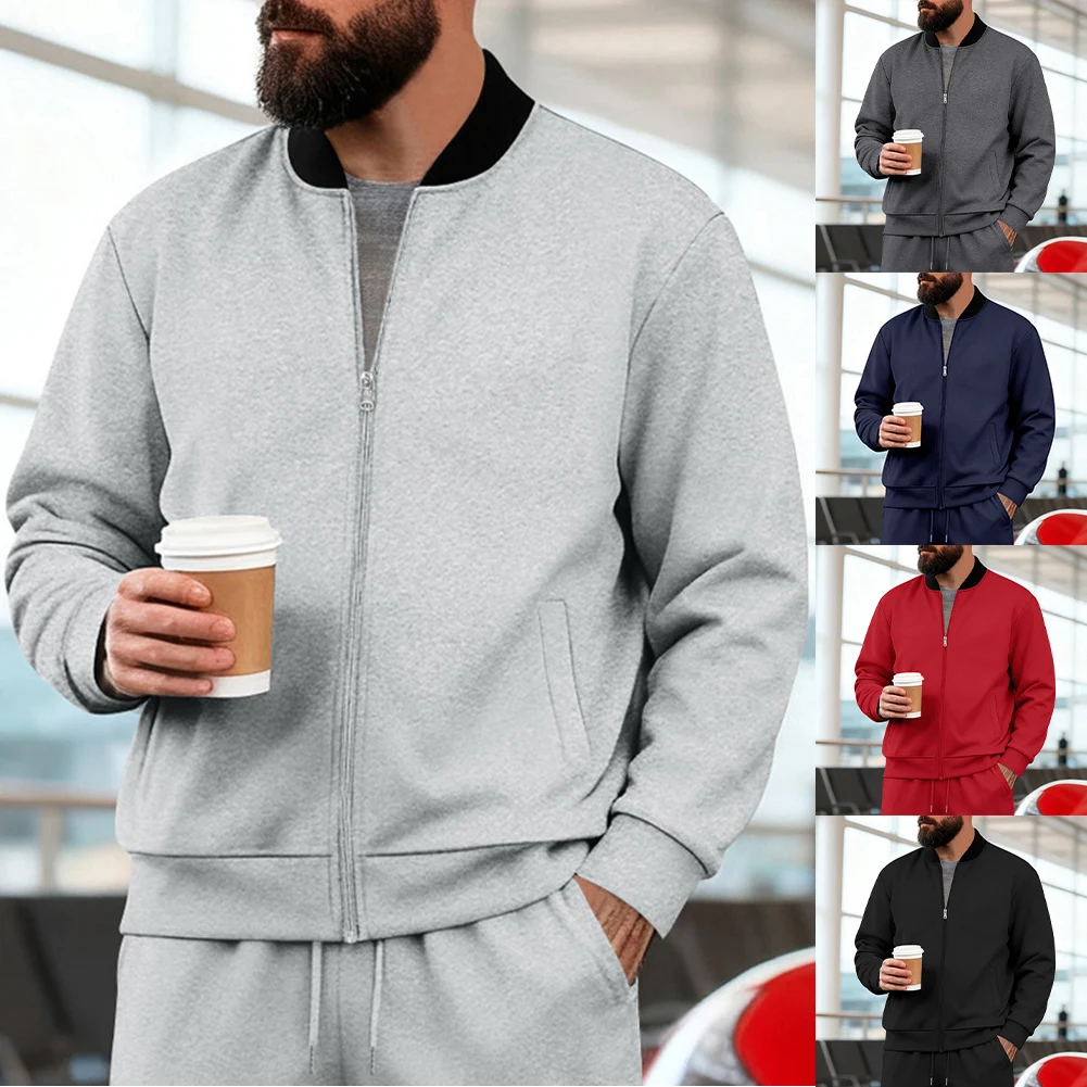 سترة بيسبول فضفاضة ذات ياقة واقفة للرجال، ملابس خارجية رياضية كاجوال، سترة بأكمام طويلة مناسبة للاستخدام في الحفلات والخارجية #6