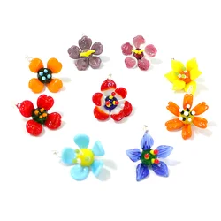 2pcs Mini Handmade Colorful Cute Glass Flower Charm Pendants Outdoor Garden Bonsai Decoration Accents Hanging Decor Accessories