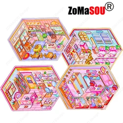3D Leuke Mode DIY Landschapsarchitectuur Stickers Cabine Scène Stapelen Sticker Hand Account Festival Verjaardagscadeau voor Kind Kind Student