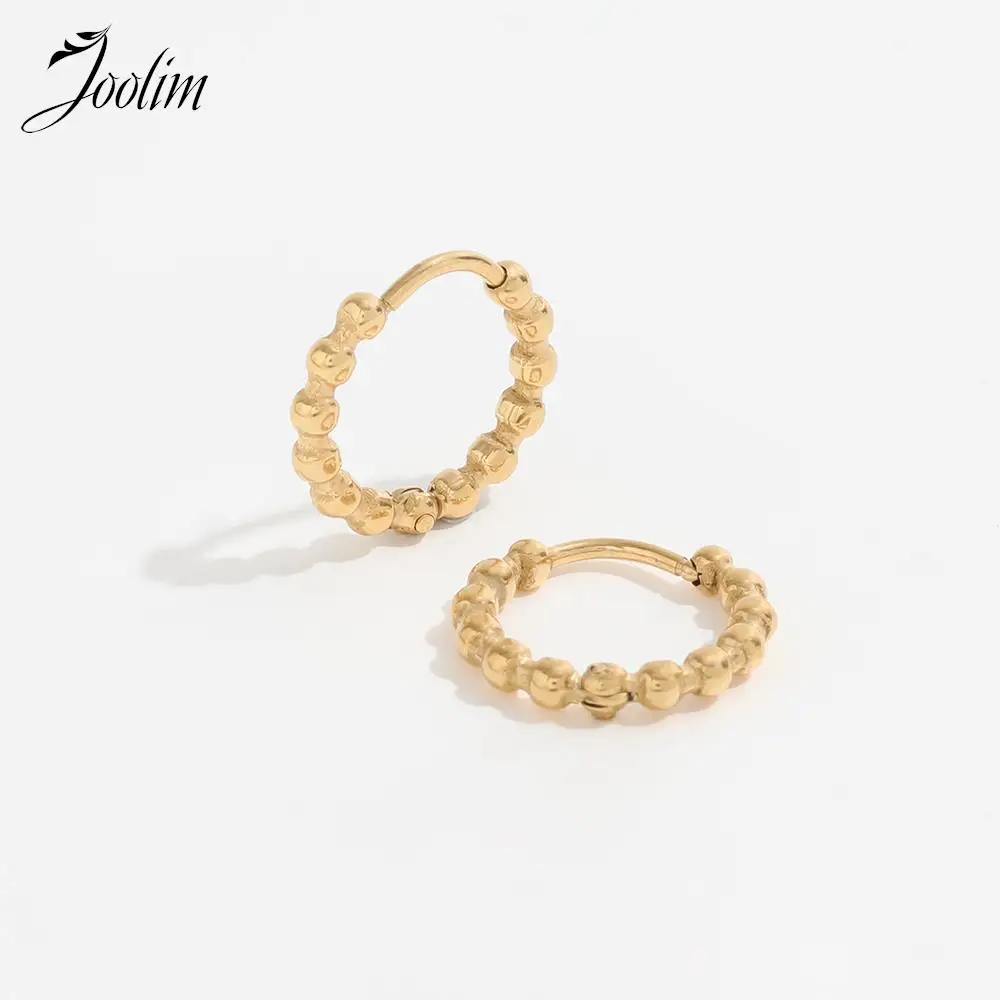 

Joolim Jewelry Wholesale High End PVD Waterproof&No Fade Fashion Small Round Beads Huggie Stainless Steel Earring for Women