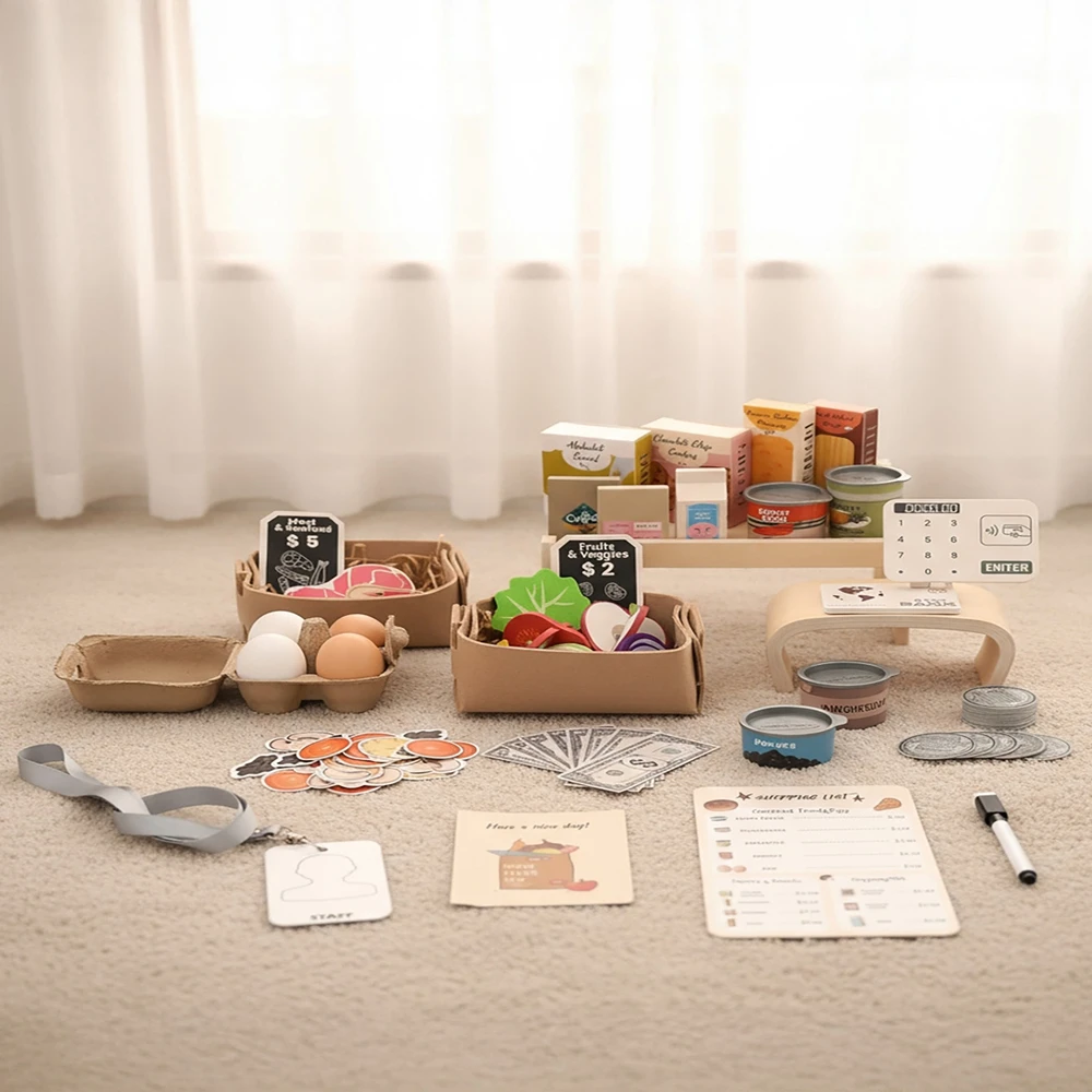 Baby Educational Toys Playhouse, Shopping Toys Children's Interactive Simulation Supermarket Game Kid Wooden Vegetable Food Toy
