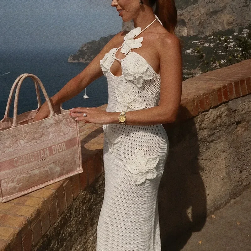 

Женское сексуальное трикотажное платье с открытой спиной и цветочным принтом, летние облегающие каникулы, элегантная пляжная одежда для женщин, стильный и удобный дизайн