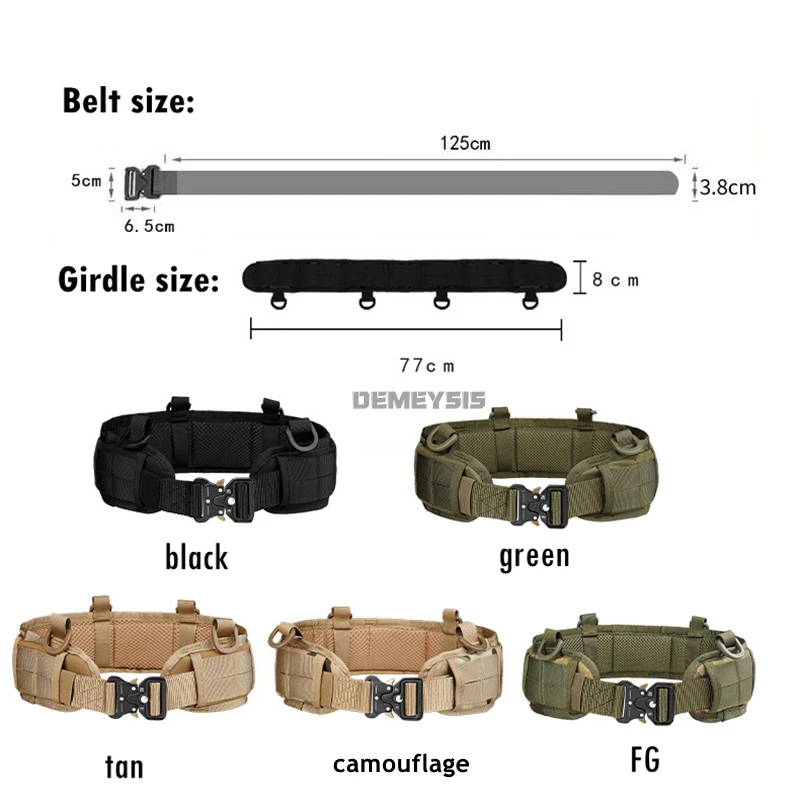 Tactical Padded Belt Airsoft Shooting Combat Molle Soft Belts Military Training Hunting Climbing Breathable Adjustbale Waistband