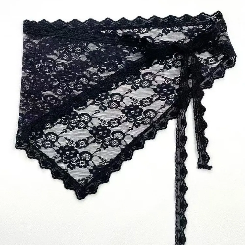 Fashion Y2K Lace Half Skirt Flower Embroidery Trendy Triangle Short Skirt Soft High Waist Korean Spring Headscarf Streetwear