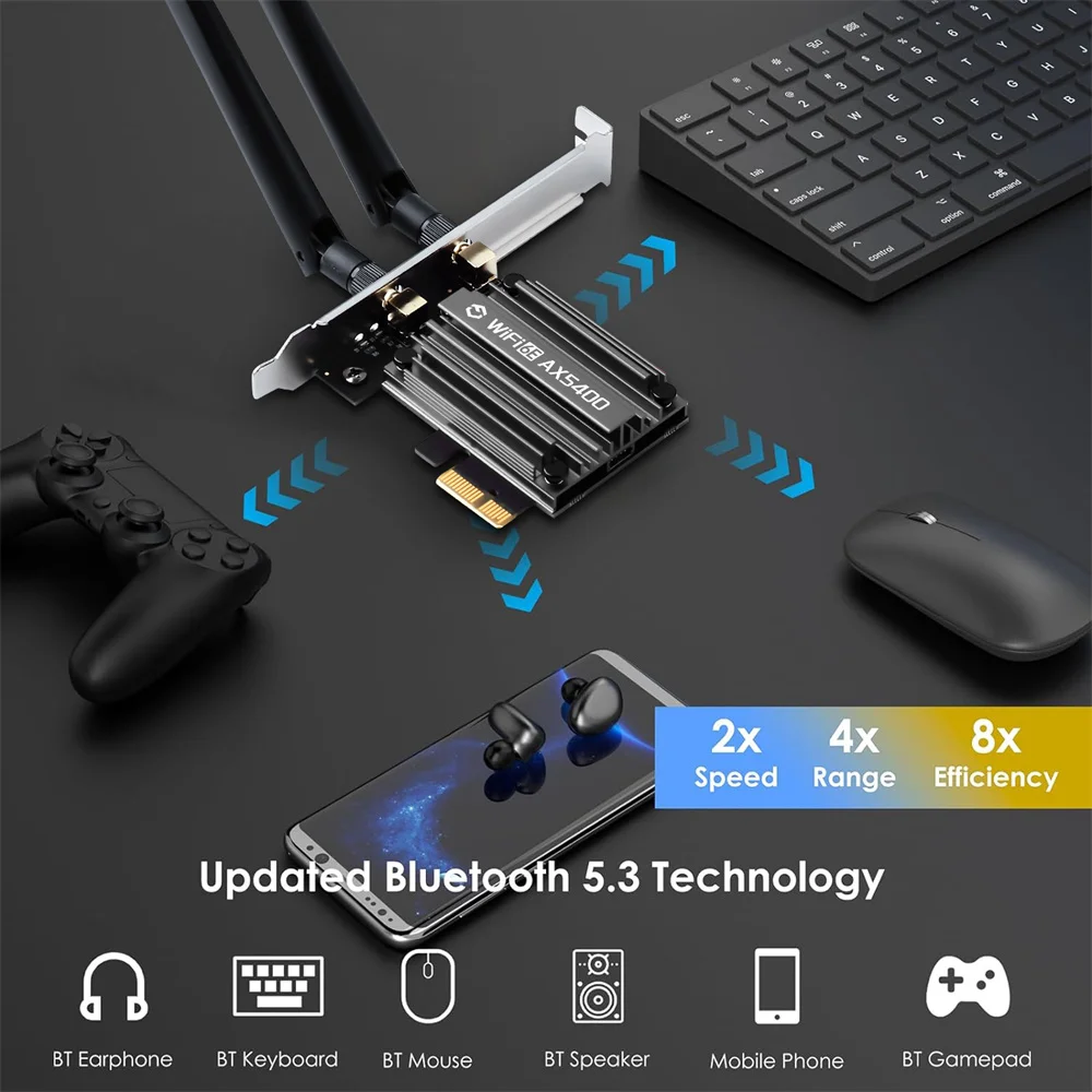 mt7922-5374mbps-wifi-6e-ax5400-pci‑e-wifiアダプター-bt-53-トライバンド-24g-5g-6ghz-80211ax-mu‑mimo-デスクトップカード-win-10-11対応