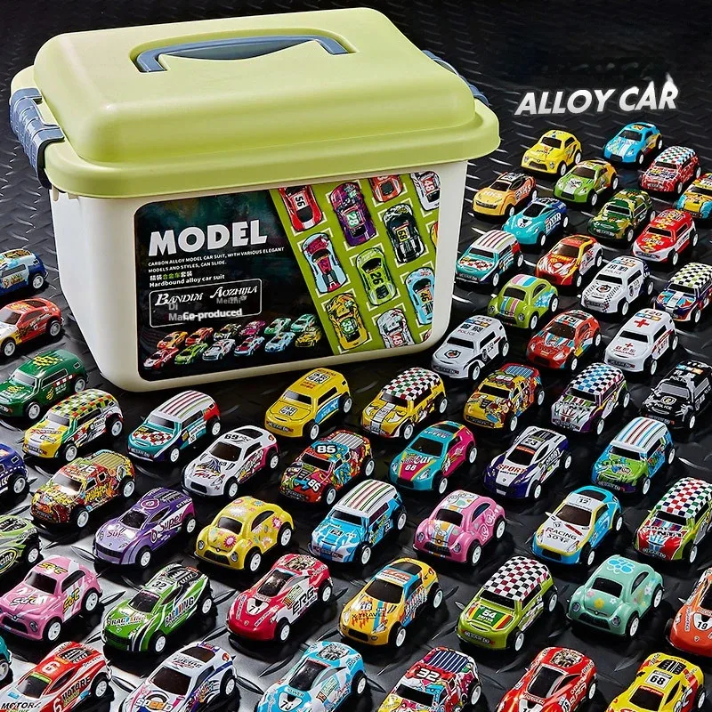 30PCS 50PCS Mini Alloy Car Model Set with Storage Box Diecast Cars Toys for Boys Sliding Inertia Vehicle Children Toy Kit Gifts