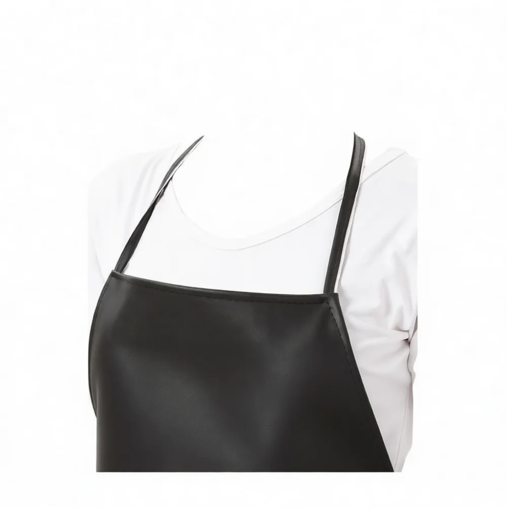 Ergonomic PU Leather Apron Waterproof Oil Resistant Bib Adjustable Straps Durable Kitchen Protective Smock For Daily Cleaning