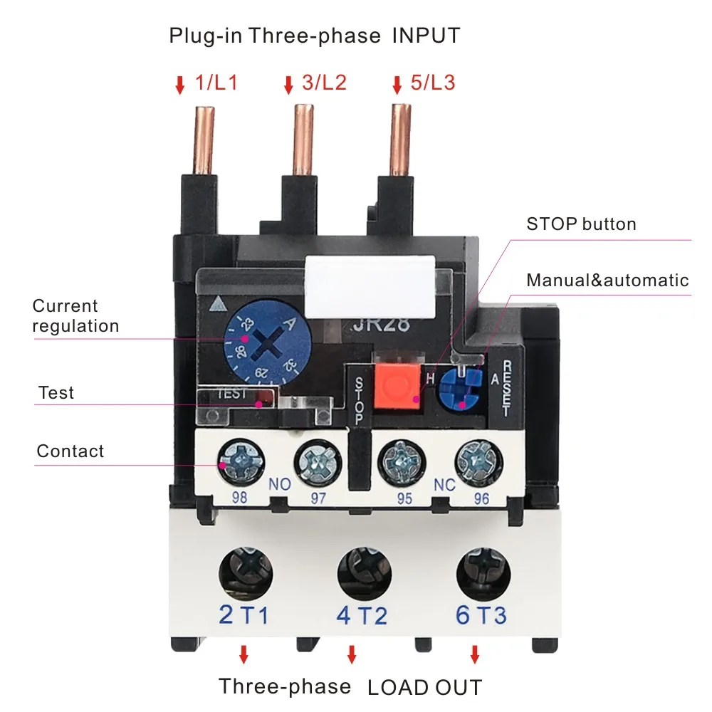 JR28-25 Thermal Overload Relay 1.6A 2.5A 4A 6A 8A 10A 13A 18A 25A LR2D13 Adjustable Thermal Relay Over Current Protection Relay