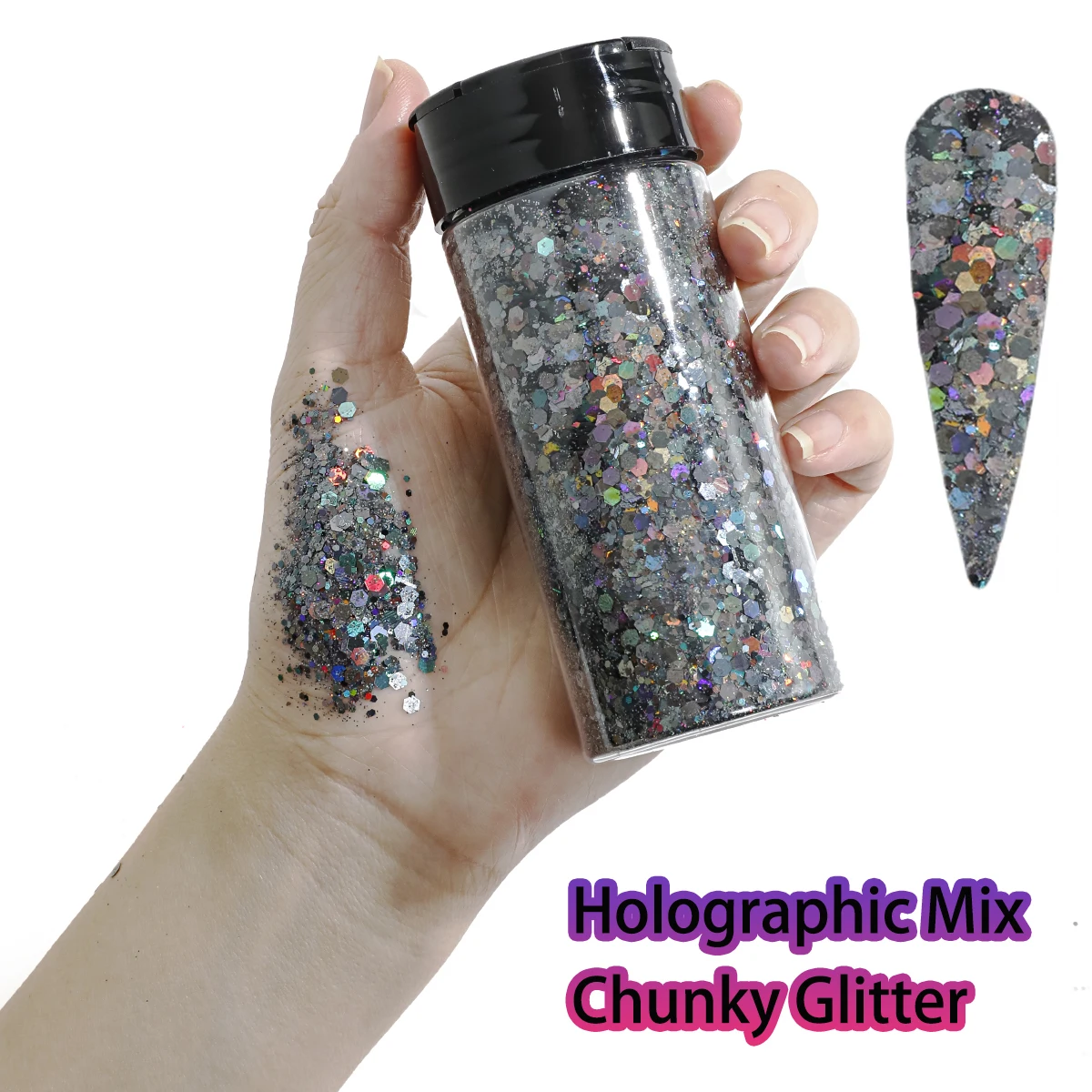 Holografischer klobiger Glitzer, 80 g, Bastel-Glitzerpulver, gemischte, klobige, feine, schillernde Nagel-Pailletten für Nägel, Festival-Dekoration
