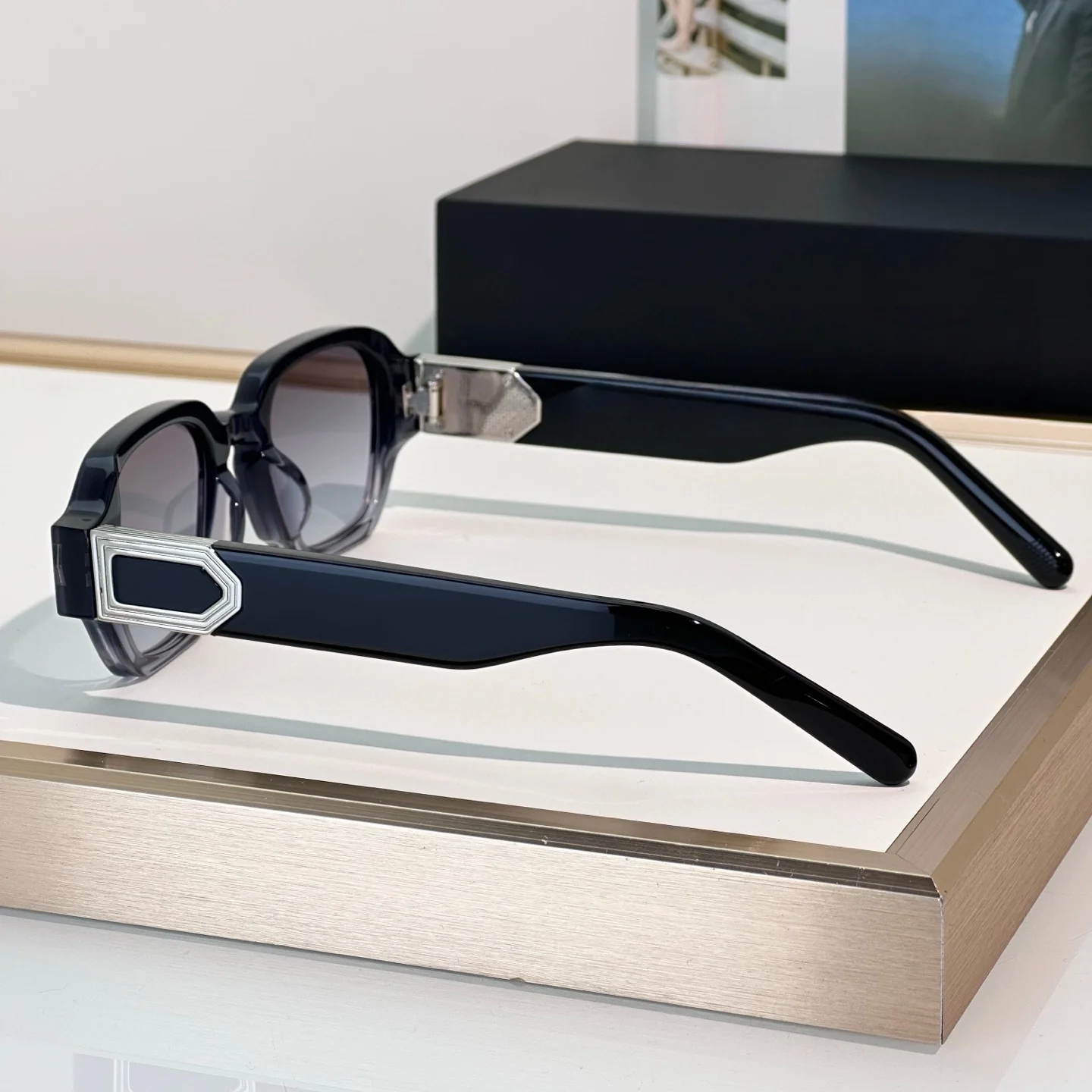 Project 2 Sunglasses Man Woman, High-End Solid Acetate Square Sunglasses Gradient Grey Lens UV400 Unisex Fashion Eyewear