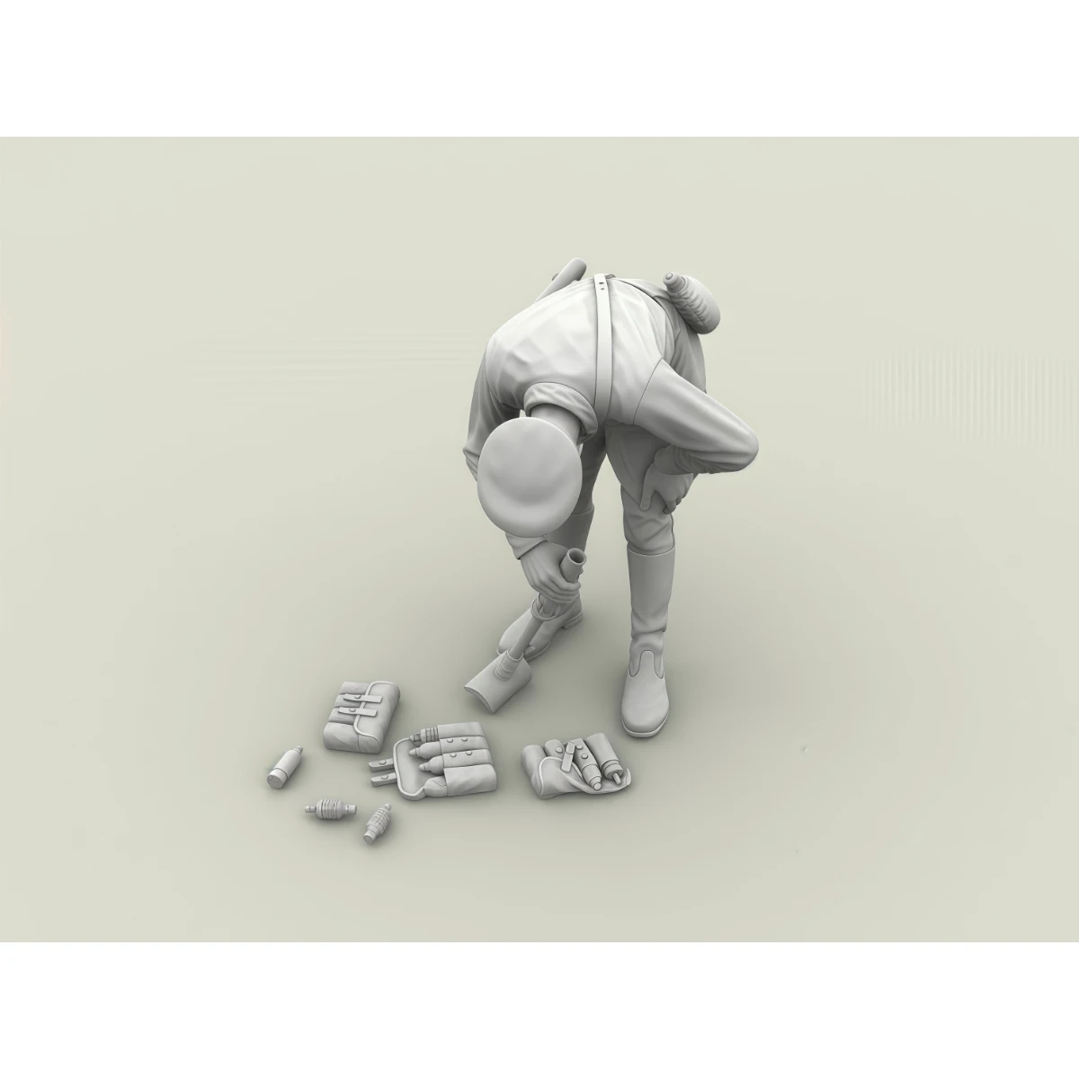 

1/35 scale resin unpainted model kit, Red Army lieutenant holding a captured mortar, unassembled and unpainted GK