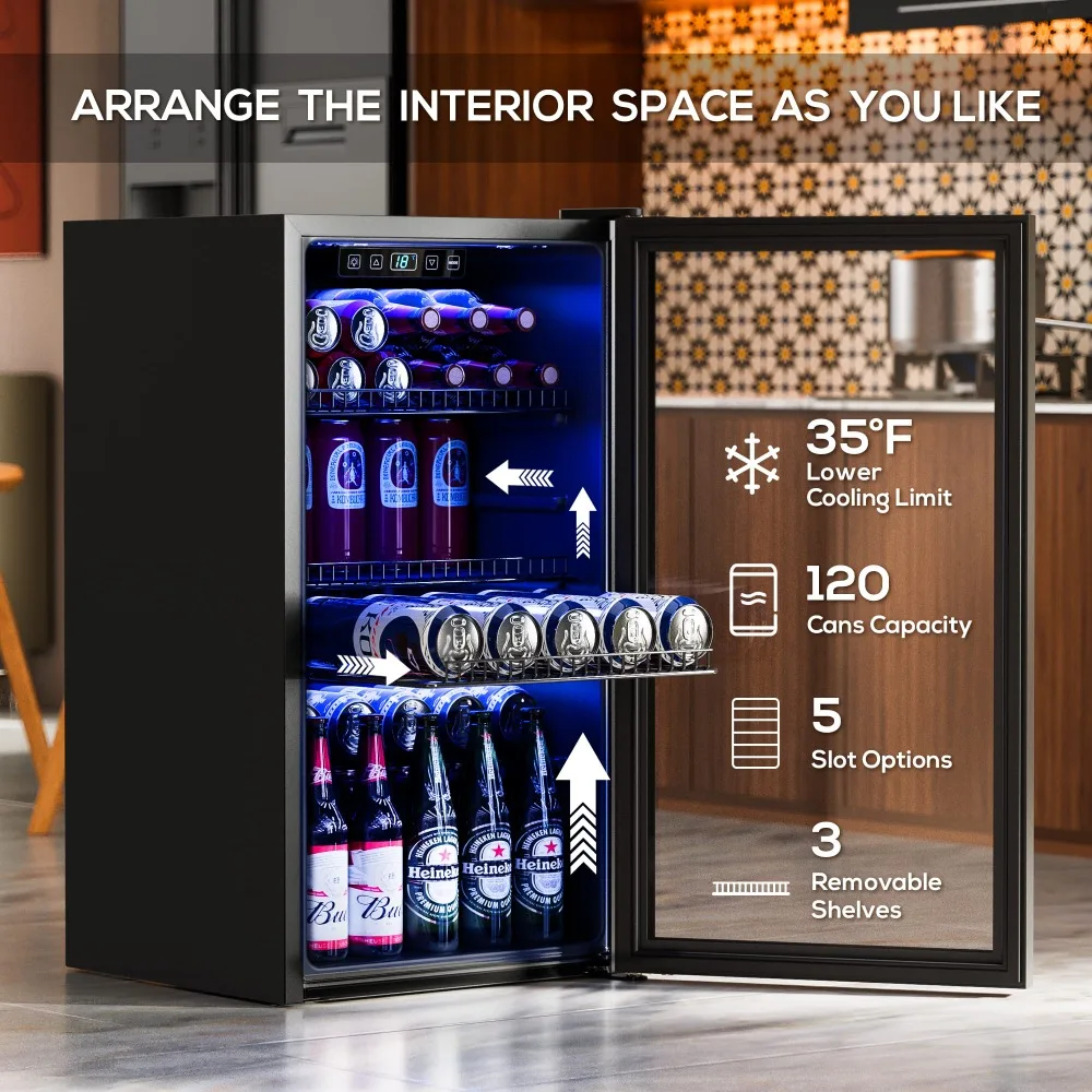 Beverage Refrigerator Cooler,Freestanding Mini Fridge Cooler with Glass Door & Digital Temperature Display for Soda,Wine or Beer