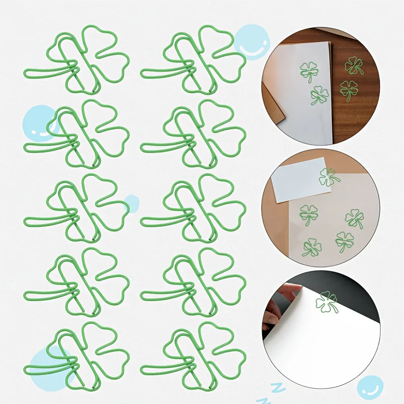 Clipe de papel trevo de quatro folhas verde, pasta de metal criativa, material de escritório elegante usado para organizar documentos, des, 20/30/40 peças
