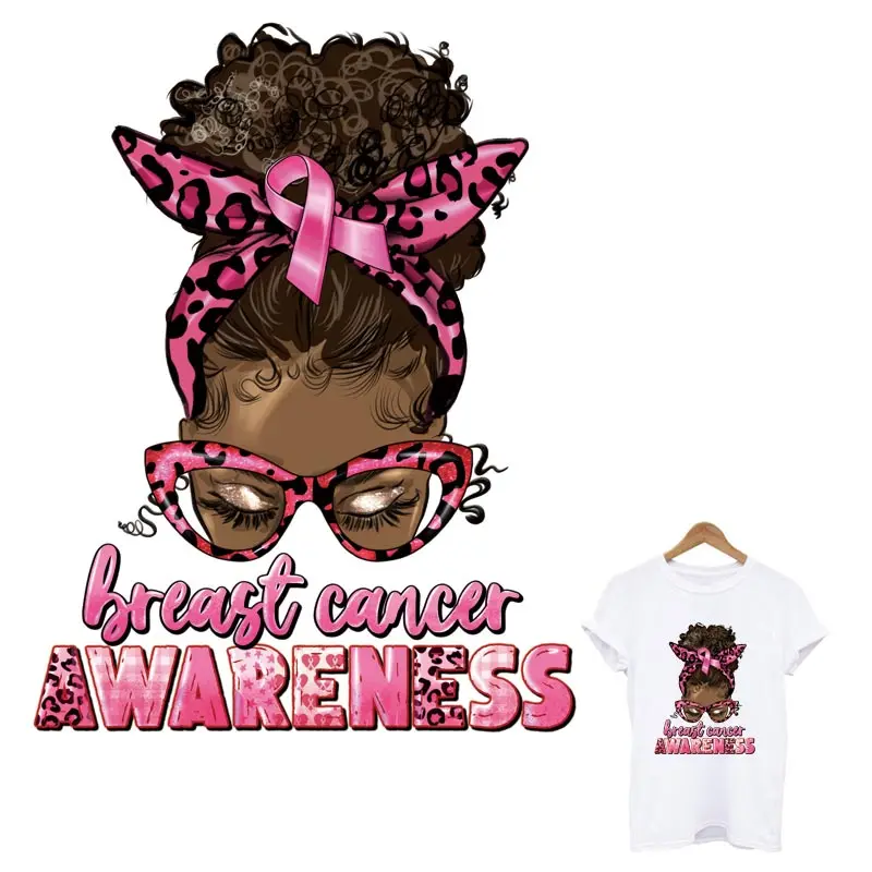 Breast Cancer Awareness Patches On Clothes DIY A-Level Washable Print-On T-Shirt Iron on Heat Transfer Sticker Beauty Lady Decor