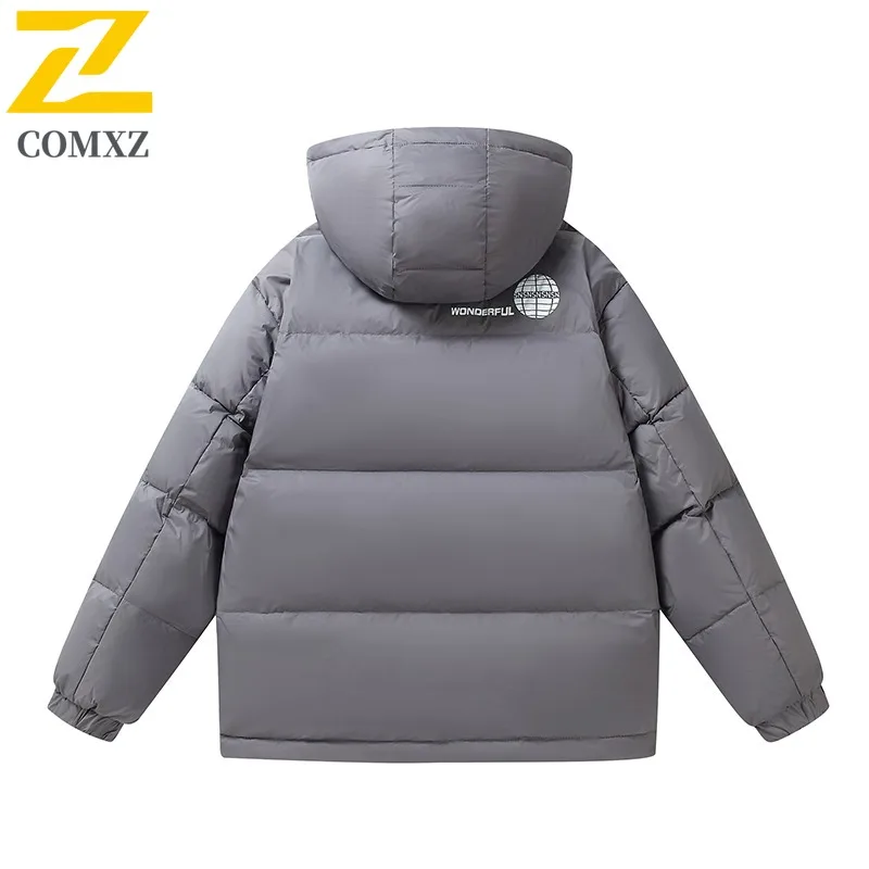 COMXZ Classic Hood Men Down Coat Outdoor Climbing Wind Resistant Parka Solid Color Design Light Travel Comfortable Winter Jacket
