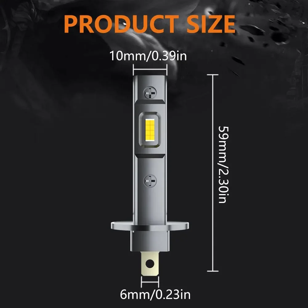 2Pcs 1:1 Car LED H3 H1 H7 Headlight Bulb 60W 20000Lm White 6500K Mini For Auto Super Bright Fog Lights Fanless Wireless 12V 24V