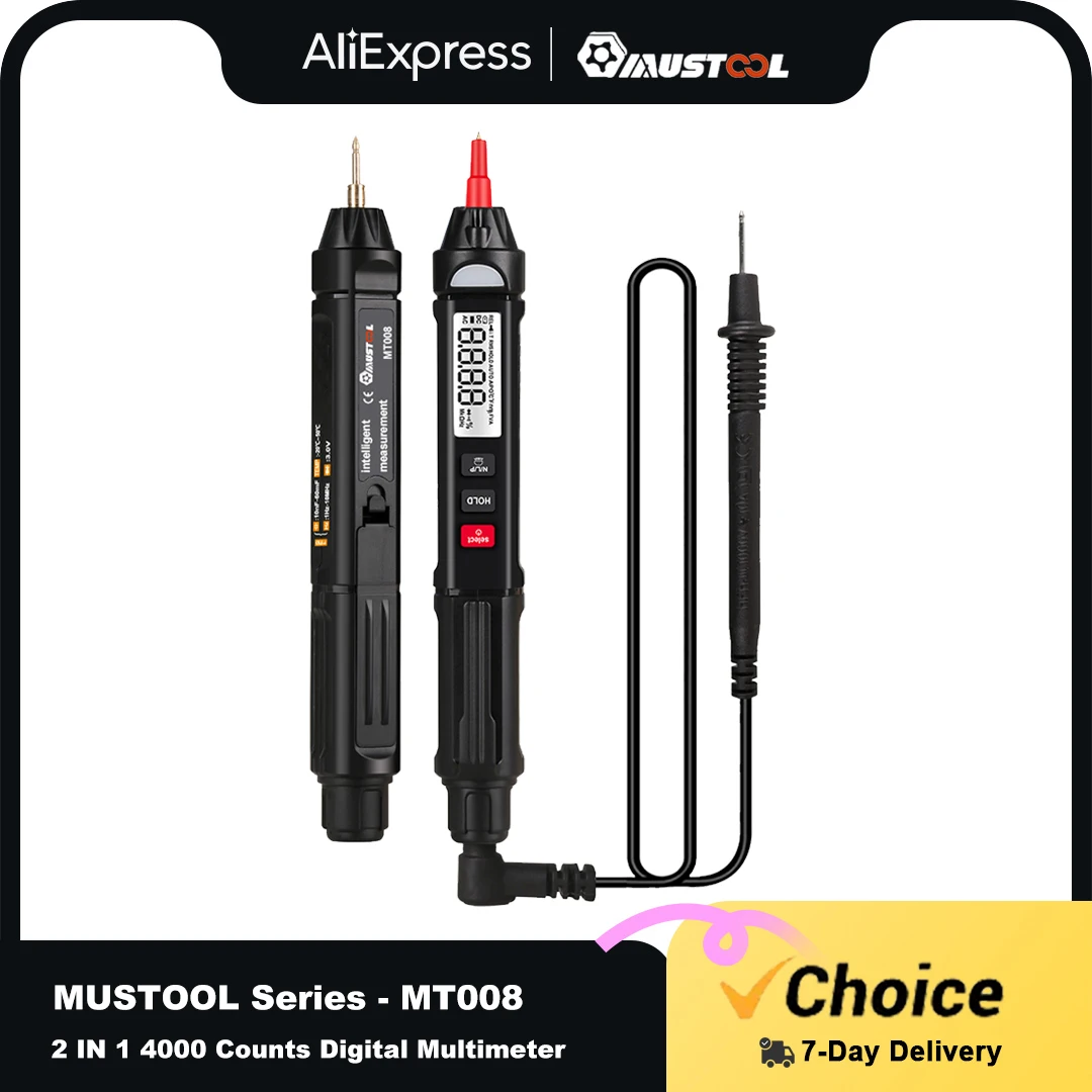 Mustool-handheld Multímetro Digital Handheld Resistência Diodo Tester Pen tipo ac dc Medidor de Tensão em 4000 Contagens Mt008