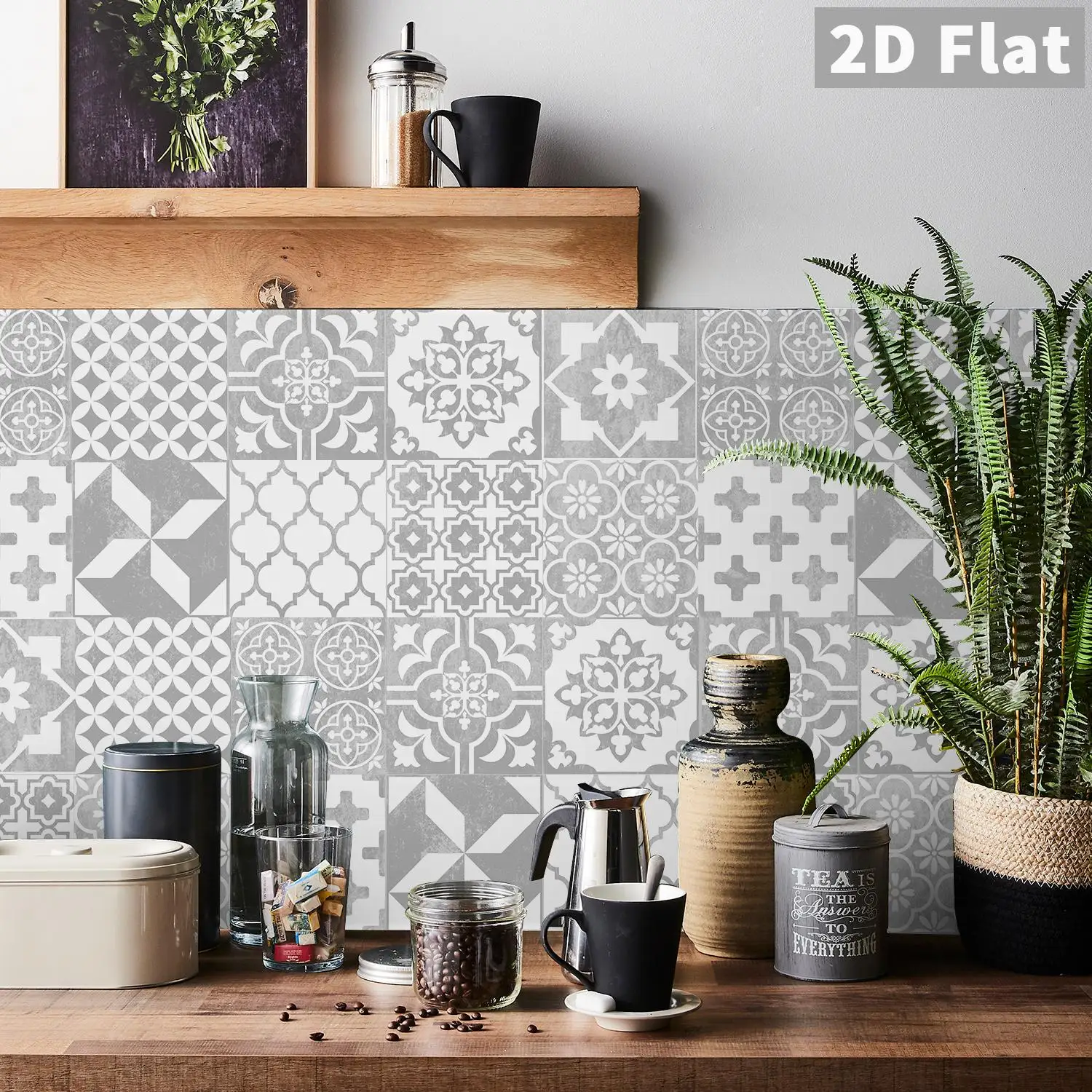 

Grey retro geometric tile stickers for kitchen, bathroom, living room, industrial retro style space decoration stickers