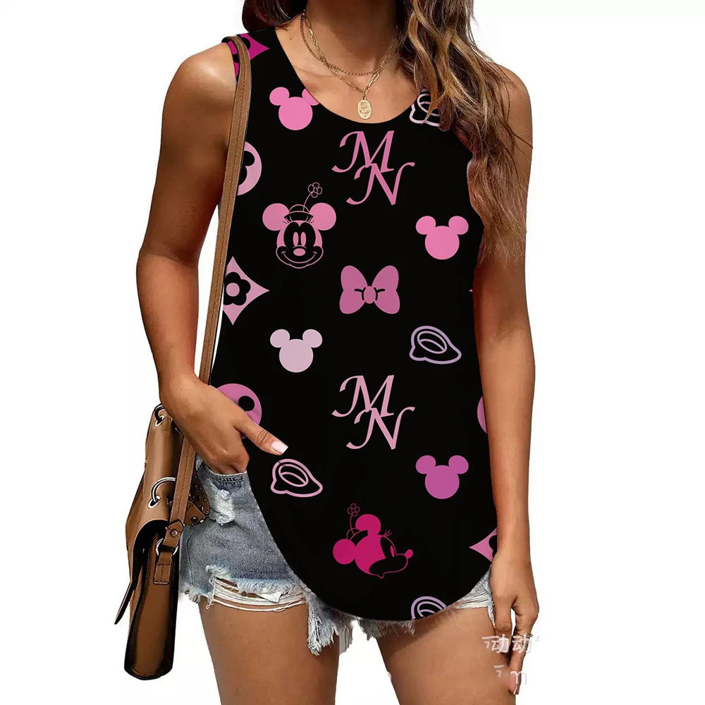 

Топы на бретелях с принтом Микки Мауса и Минни Диснея, женский модный жилет без рукавов, уличная одежда, летняя повседневная майка для девочек, женская одежда
