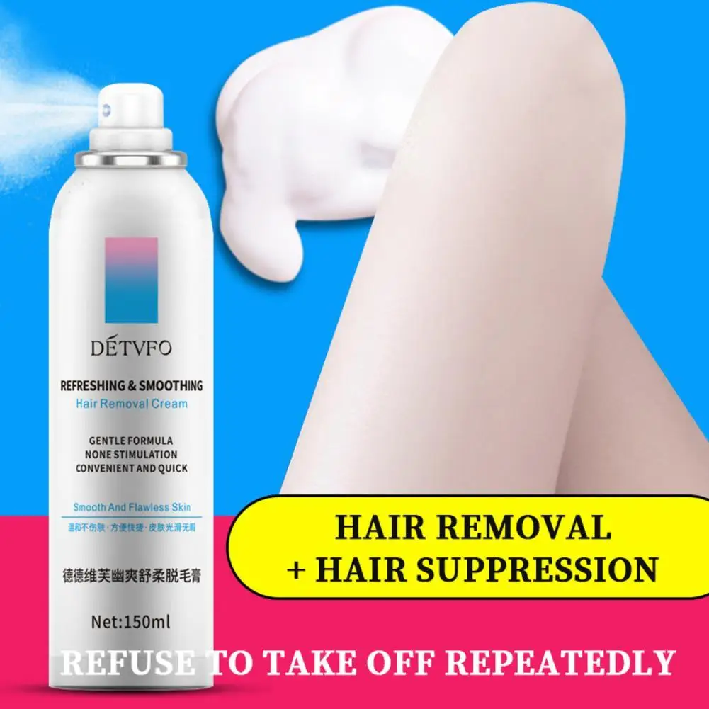 Detvfo Hair Removal Spray, Mousse de Barbear, Depilação Rápida, Peças Livres Suaves, Espátula, 150ml