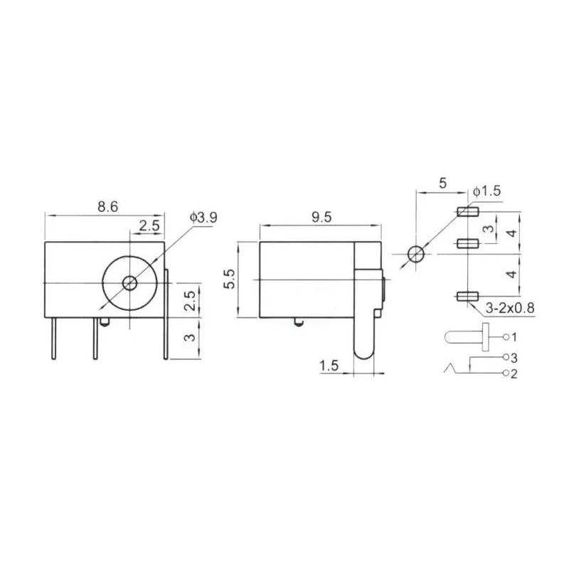 100Pcs DC-006 3Pin Black DC Power Jack Socket Connector DC006 3.5*1.3mm 1.3 socket Round the needle