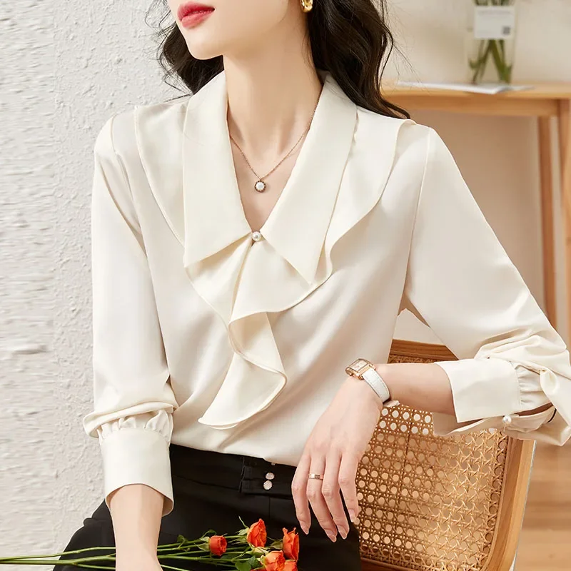 Fashion Turn Down Collar Women Blouse Ruffles Long Sleeve Blouse Shirt Women Tops Blusas Camisas De Mujer Blusas Para Mujer M487