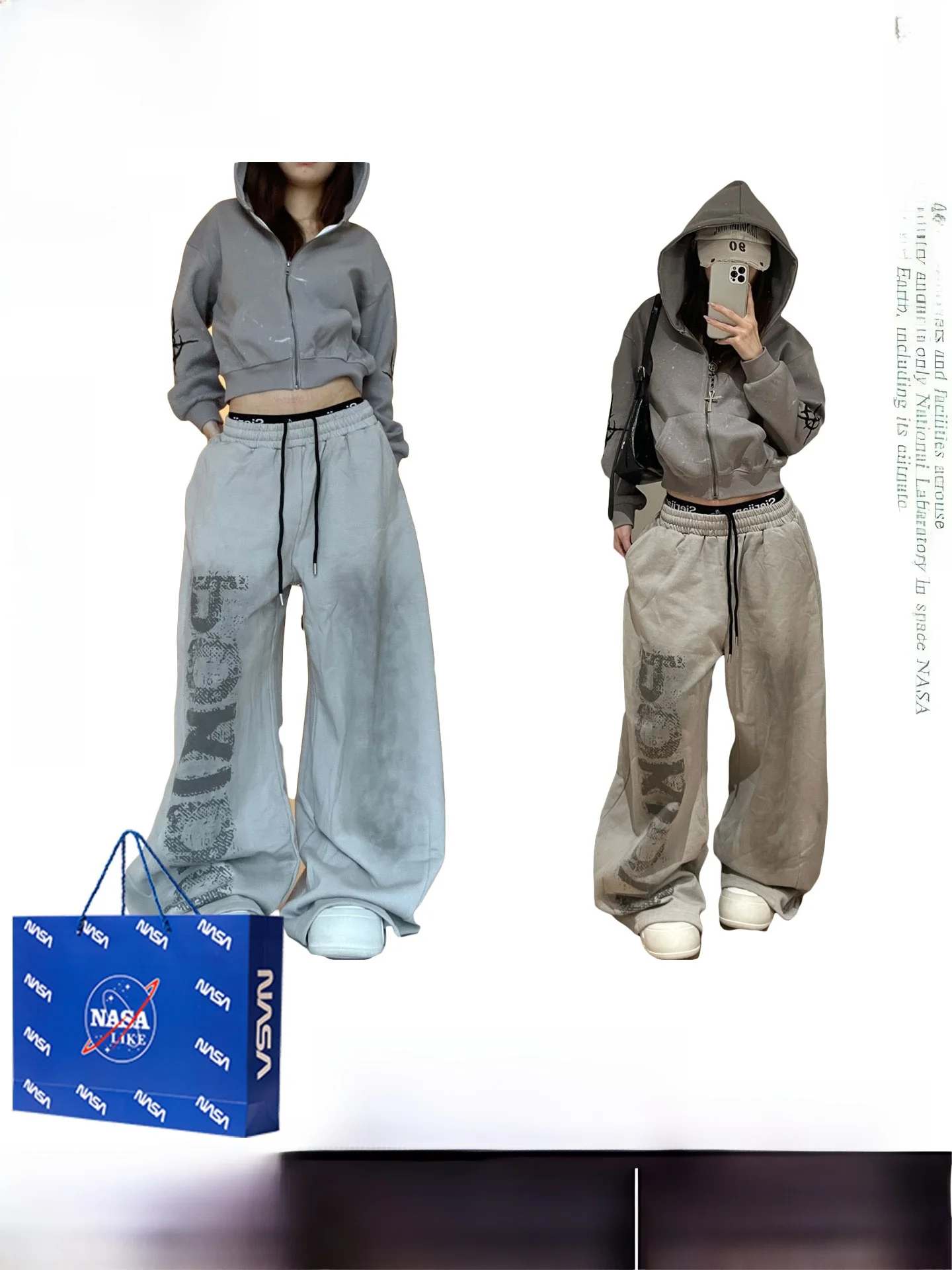 Pantalon de survêtement ample et large pour femme, style streetwear américain, délavé, pour la danse, le sport et les loisirs