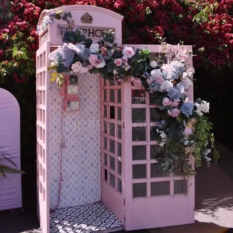 Wedding Phone Booth with Flower Wall Audio Guestbook Telephone
