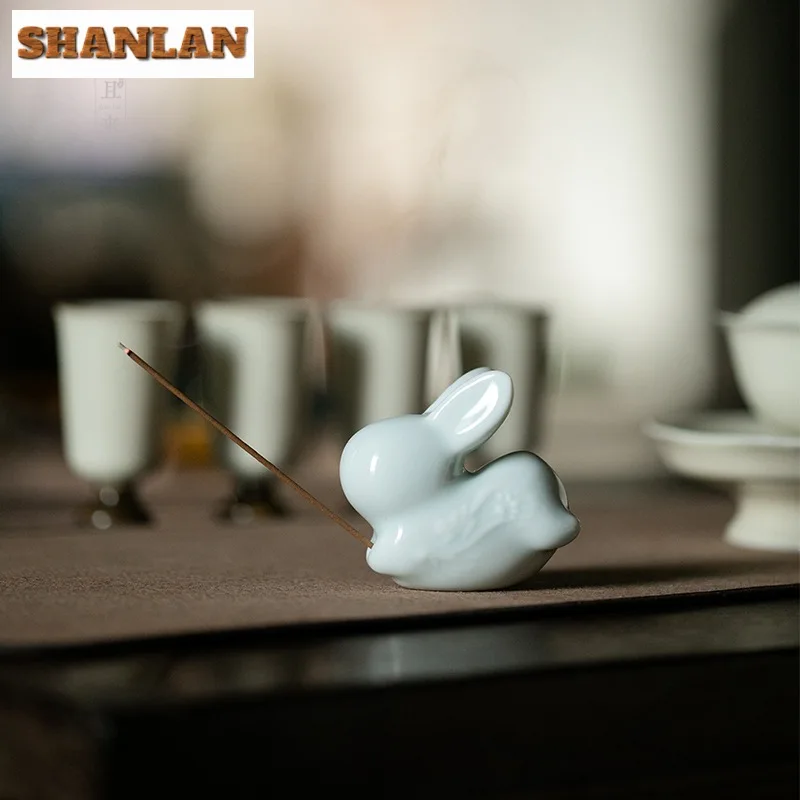 Small Fly Rabbit Porcelain Incense Burner Small Line Incense Aromatherapy Furnace Zen Censer Burner Holder Home Decoration Craft