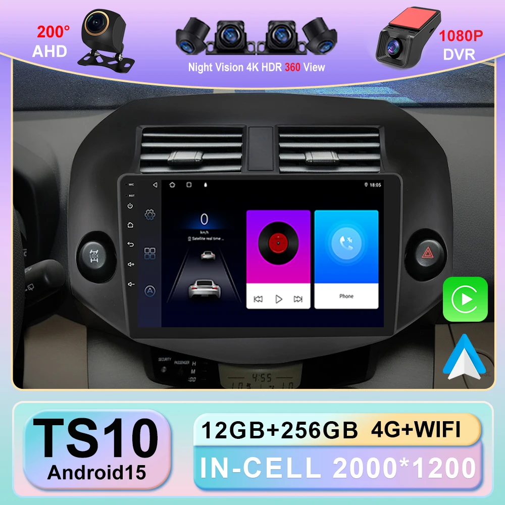 

Android 15 Carplay Auto For Toyota RAV4 3 XA30 2005 - 2013 Car Radio Multimedia Stereo Video Player NAVI GPS 4G WIFI Head Unit
