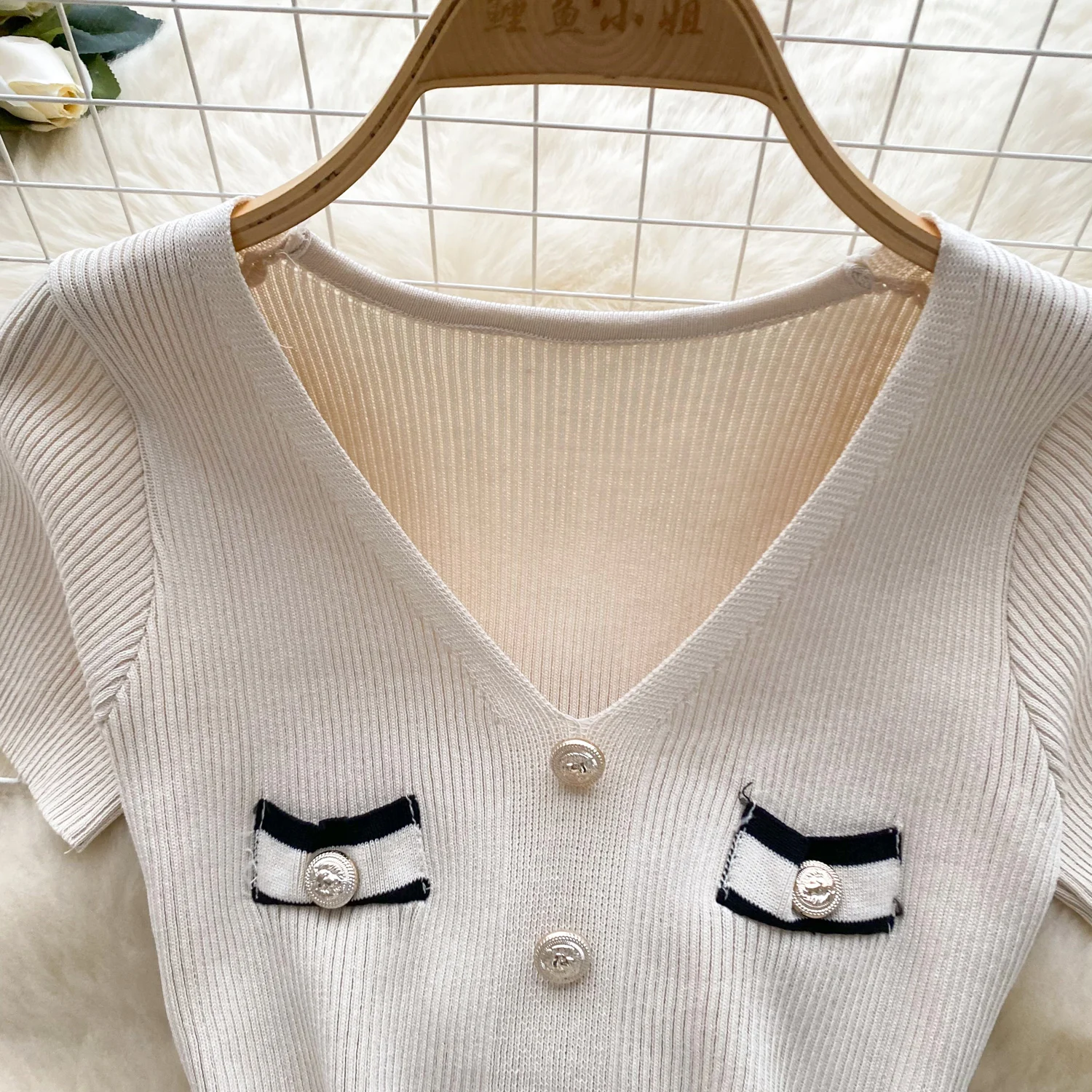 REALEFT 2025 New Summer Vintage Knitted Wrap Dresses Short Sleeve V-neck Buttons Patchwork Sheath Pencil Slim Dress for Womens