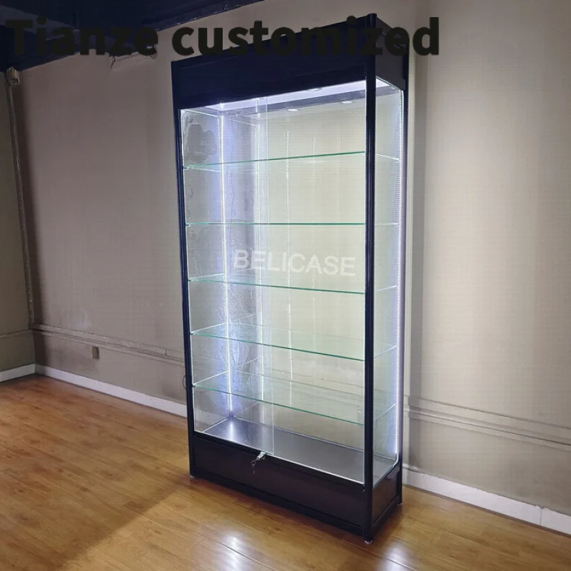 

Customized-Factory Price Wall Glass LED Display Cabinet Showcases Aluminum Smoking Shop Vitrines Showcases with Lock