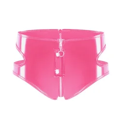 Stylish Female Buckle Underpants Zipper Crotch Open Sleeping Wearing Faux Leather Close Fit Smooth Underpants Panties Plus Size