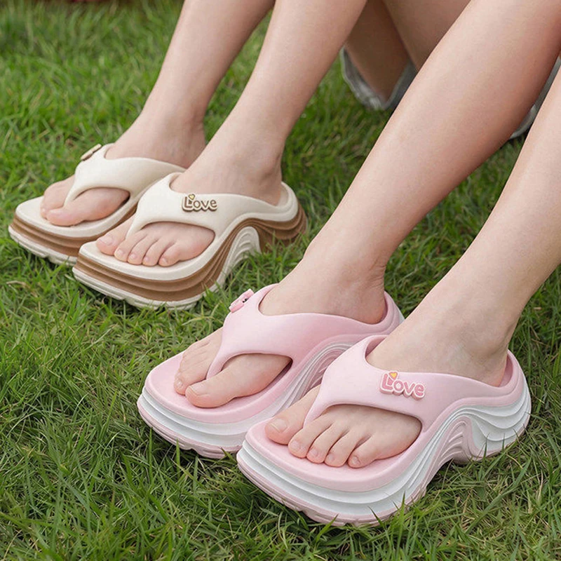 

Lovely Chunky Platform Flip Flops for Women Summer Clip Toe Wedge High Heel Slippers Woman Thick Bottom Eva Beach Sandals Female