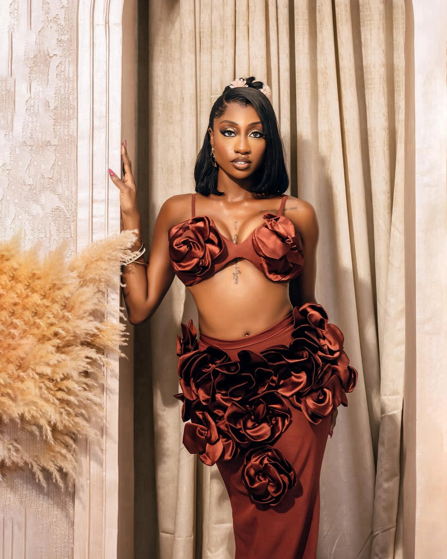 Szykowna ręcznie robiona kwiatowa satynowa suknia wieczorowa zestaw dwuczęściowy dla afrykańskich kobiet długa syrenka sukienki na formalne okazje 2025 dostosowane