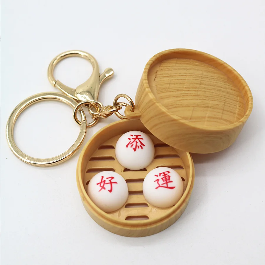 

Simulation Food Keychain Creative Chinese Steamer Bun Keychain Piggy Bun Xiao Long Bao Dumpling Model Bag Pendant Jewelry Gift