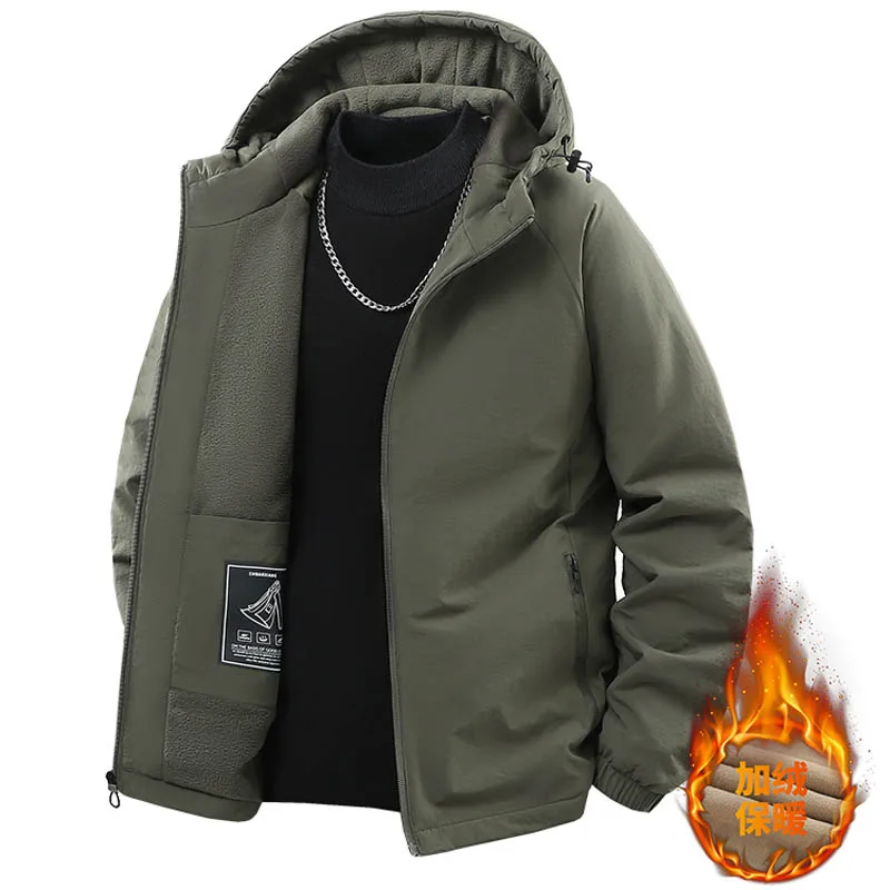سترة جديدة للخريف والشتاء سميكة مبطنة بالصوف للرجال سترات بقلنسوة معاطف كاجوال مقاومة للرياح ومقاومة للماء ملابس رجالية غير رسمية للخروج