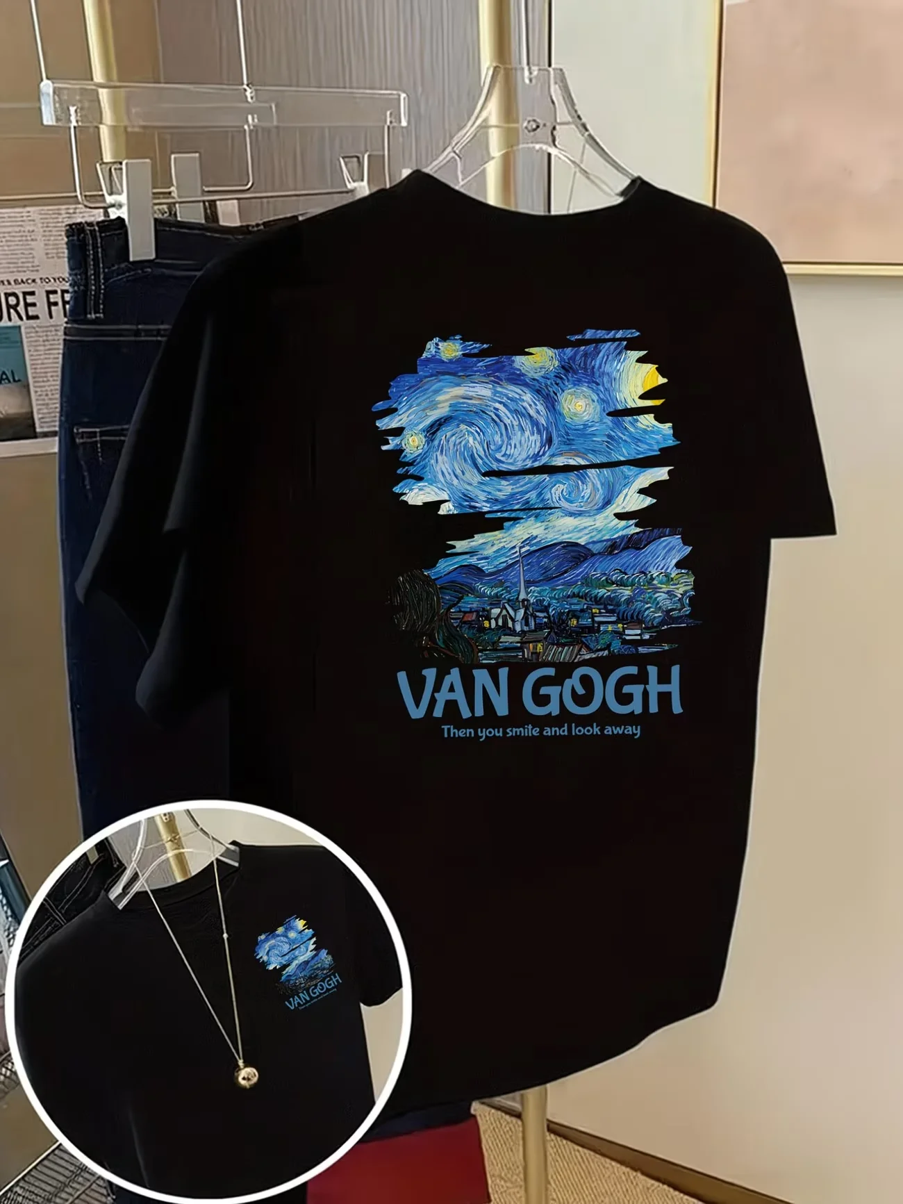Double Sided Van Gogh Starry Night T-Shirt Women Trendy Back Graphic Tee Summer Fashion Loose O-Neck Top Aesthetic Clothing