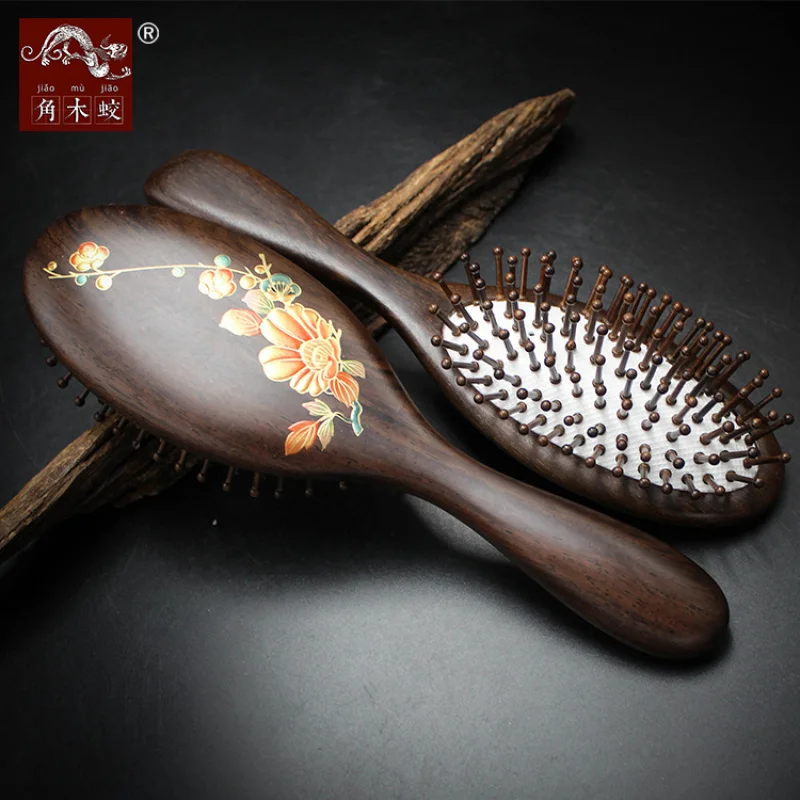 Horned dragonfly ebony black sandalwood brush , lacquer-painted craft , air cushion comb