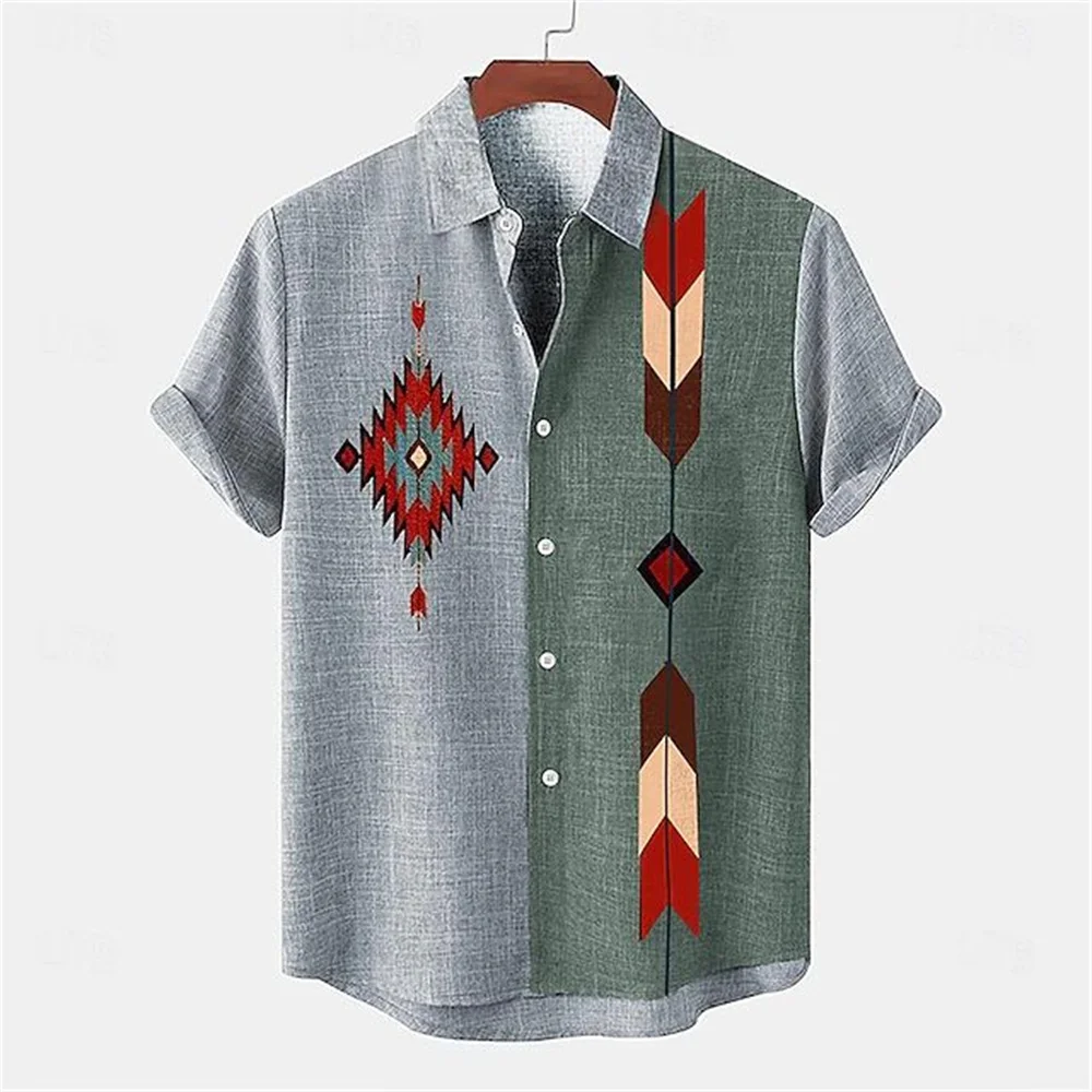 

Simple Casual Print Ethnic Style Shirt For Men Street Fashion Men's Shirt Summer Fashion Short Sleeved Breathable Shirt Tops