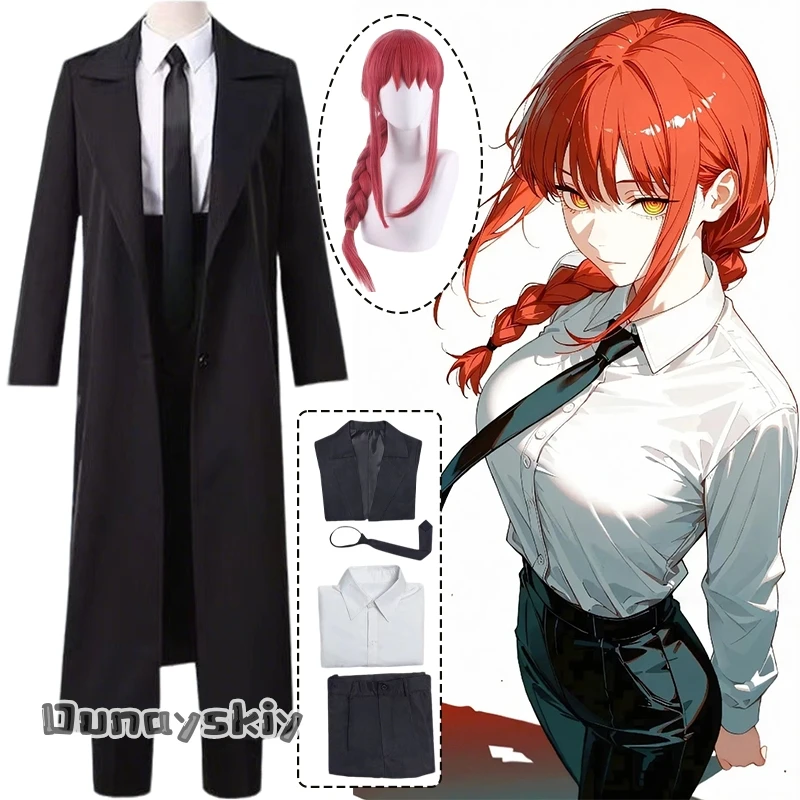 

Аниме Человек Макима Косплей Костюм {Hemera} Хэллоуин Бензопила Маскировка Девушка Костюм Макима Парик Длинная Светло-Красная Коса Женские Костюмы