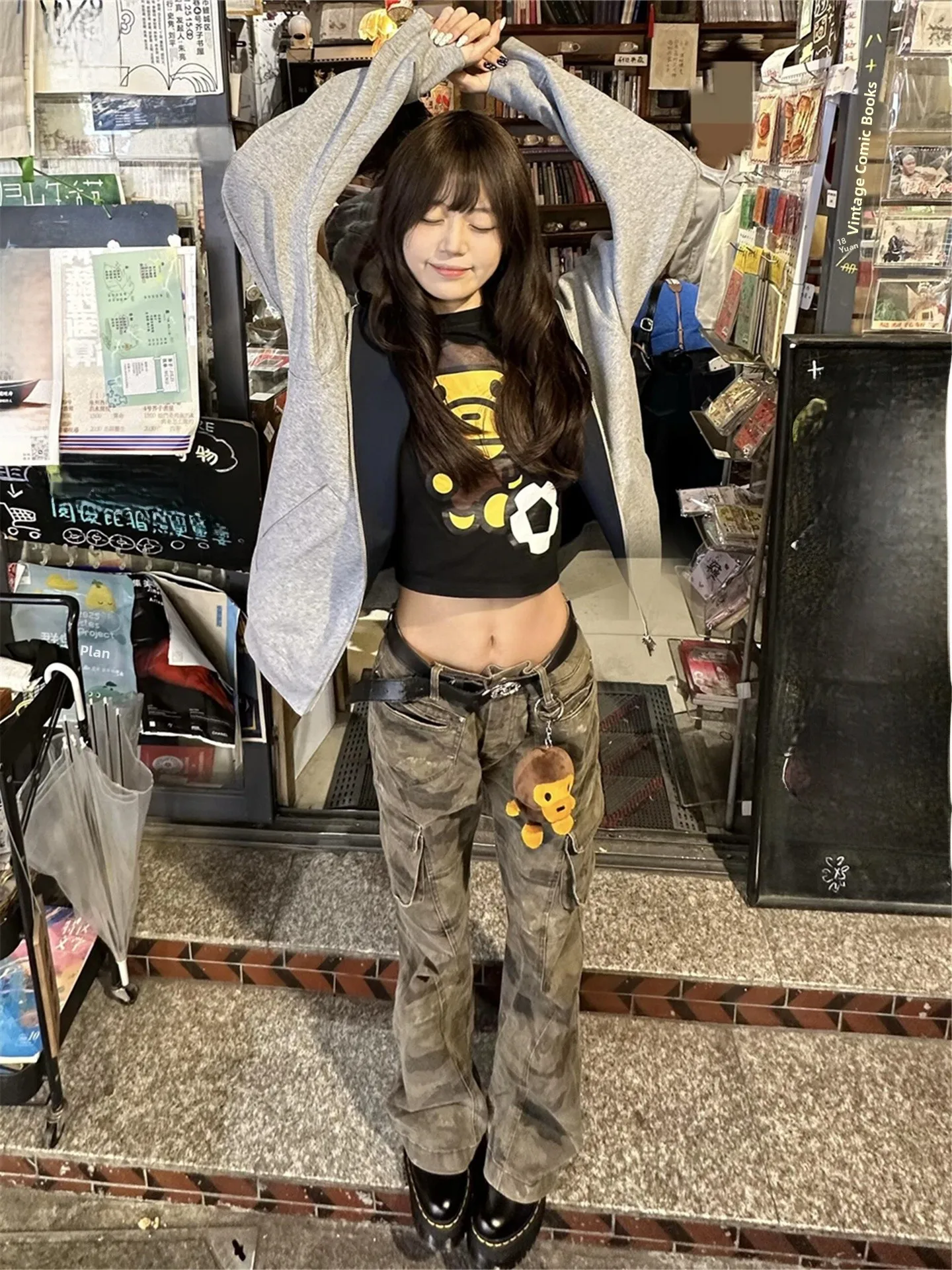 

American Street Style Low Waist Camouflage Jeans Women's Slimming Long Multi-Pocket Flared Workwear Pants Casual Cotton Jeans