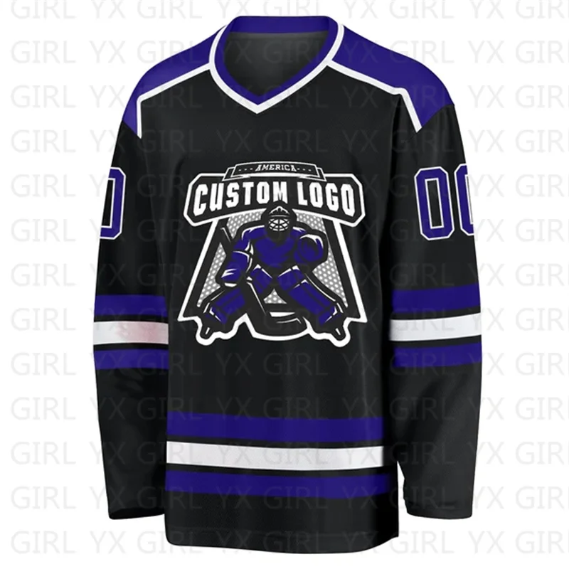 Custom Black Purple-White Hockey Jersey 3D Print You Name Number Youth Women Men Hockey Jersey Competition Training Jerseys