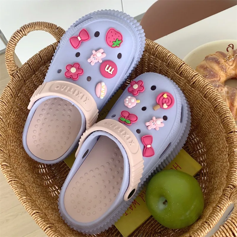 EVA Thick Hole Shoes Cartoon Accessories Hole Slippers Anti Slip Baotou Slippers Outdoor Sandals Soft Sole Beach Garden Shoes