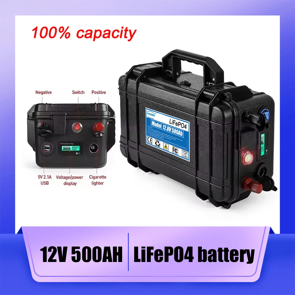 travel LiFePO4 12V 500Ah Battery Pack for Golf Cart Solar Storage Inverter RV - Waterproof Lithium Iron Phosphate Cells
